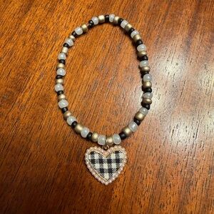 Plaid Heart Pendant Beaded Necklace